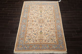 5x8 Ivory, Turquoise, Lime Color Hand Knotted French Aubusson Savonnerie New Zealand Wool Traditional Oriental Rug